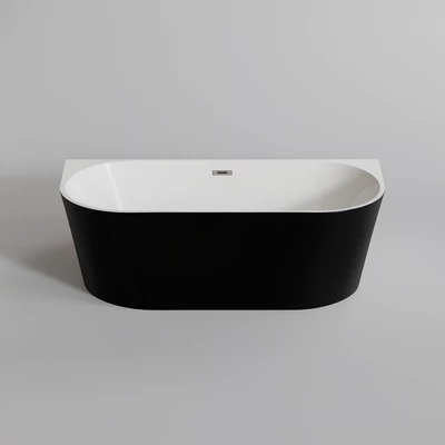 LANA félszabadon álló fürdőkád, fal mellé, fekete-fehér, 160x80x58 cm