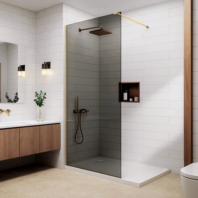 Walk-in || Gold zuhanyfal, füstüveggel 80, 200cm, 8mm, NANO