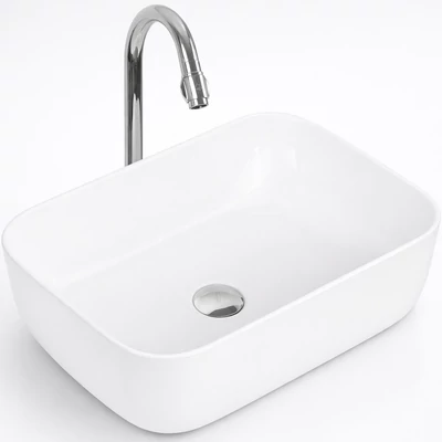 BERLIN || Pultra helyezhető mosdókagyló, kerámia, fehér, négyszögletes