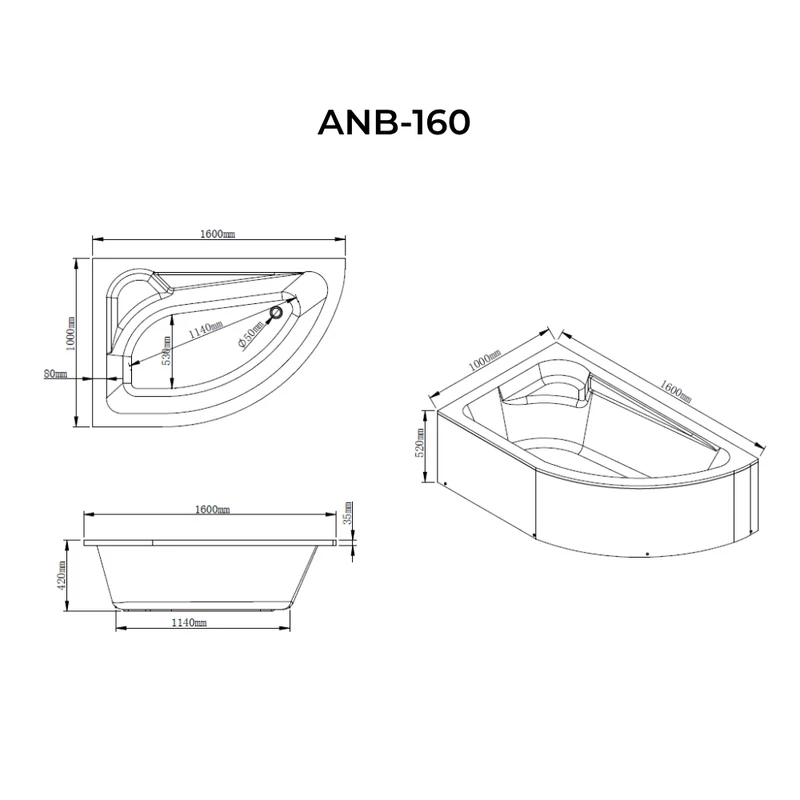 Nizza aszimmetrikus kád bal 160x100 cm