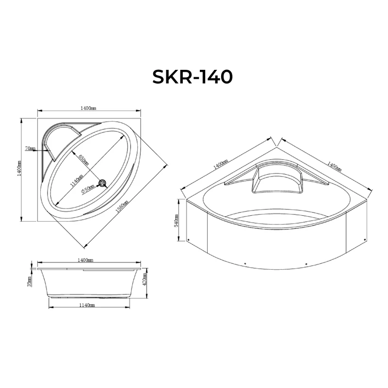 Rio szimmetrikus kád 140x140 cm