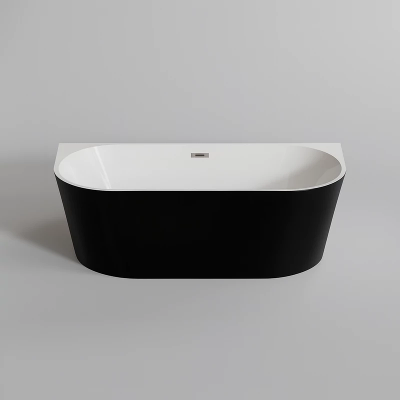 LANA félszabadon álló fürdőkád, fal mellé, fekete-fehér, 160x80x58 cm