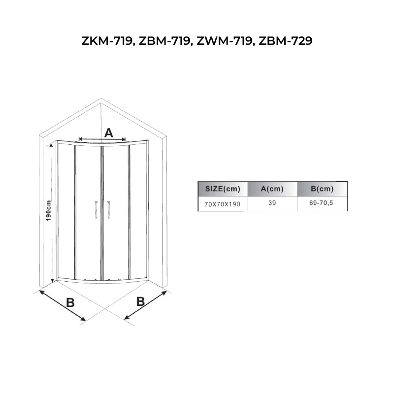 Avignon 6mm íves zuhanykabin 70*70 190cm