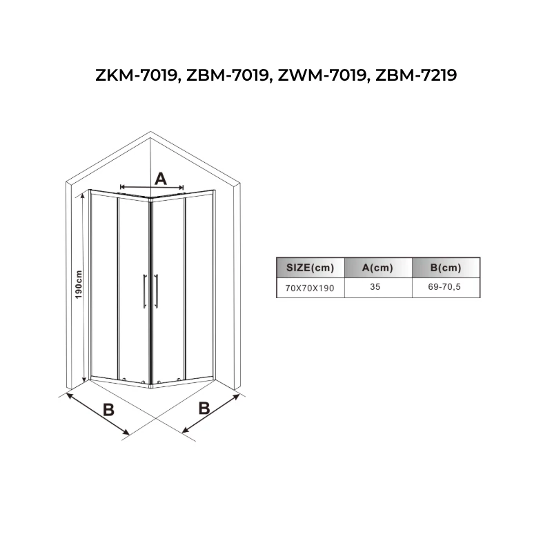 Toulon 6mm White zuhanykabin 70*70 190cm