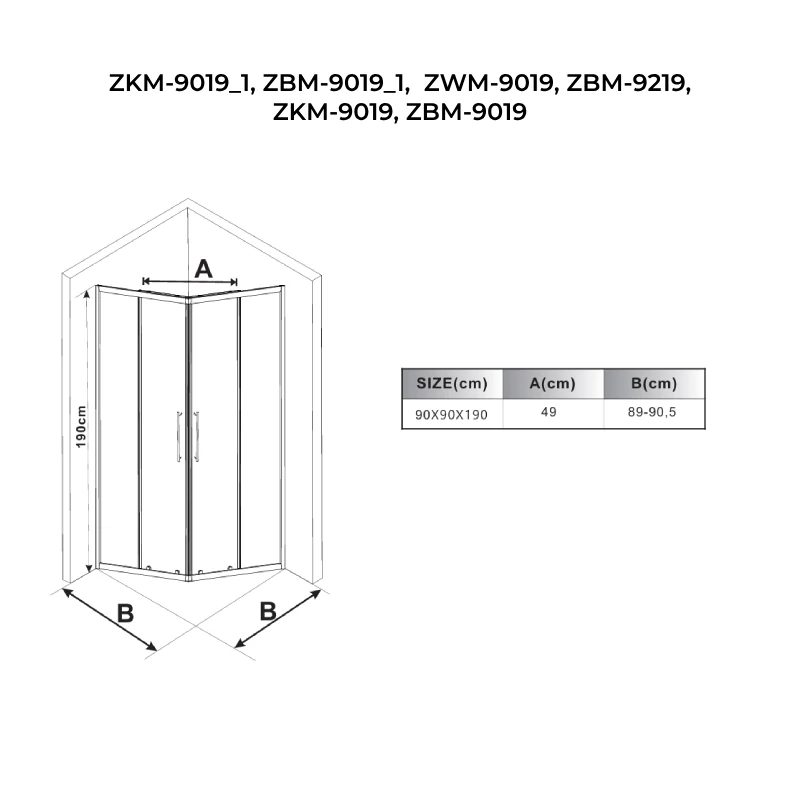 Motril Black zuhanykabin 90x90, 190cm, 6mm, NANO