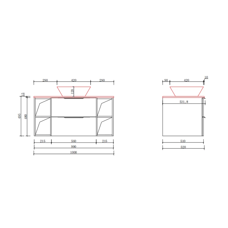 Rennes || Sonoma fürdőszoba szekrény mosdóval