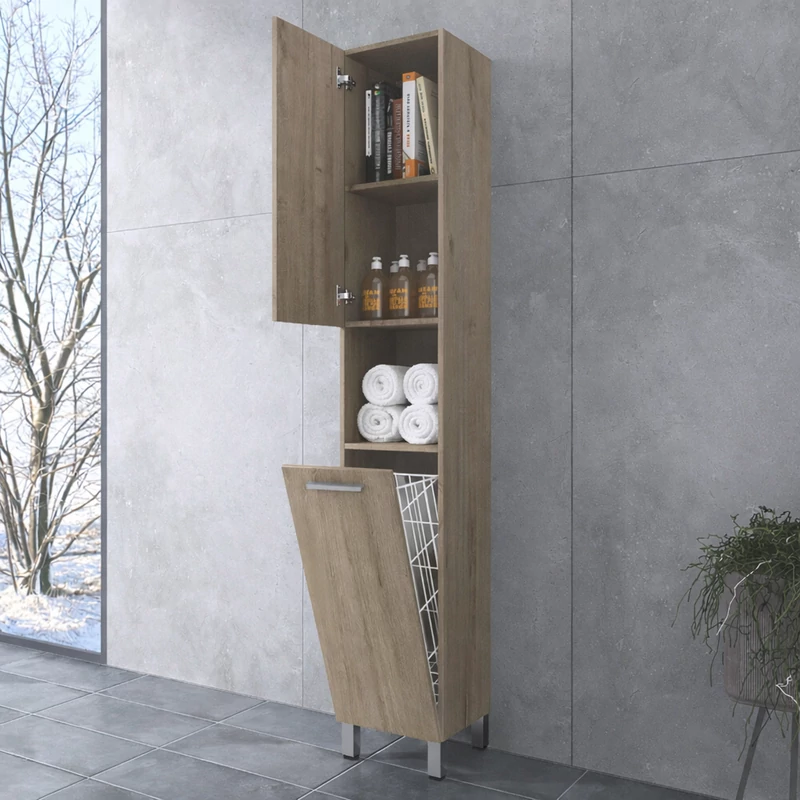 NORMANDIA 30 || Sonoma,  fürdőszoba szekrény, szennyestartóval, tárolóval és polcokkal