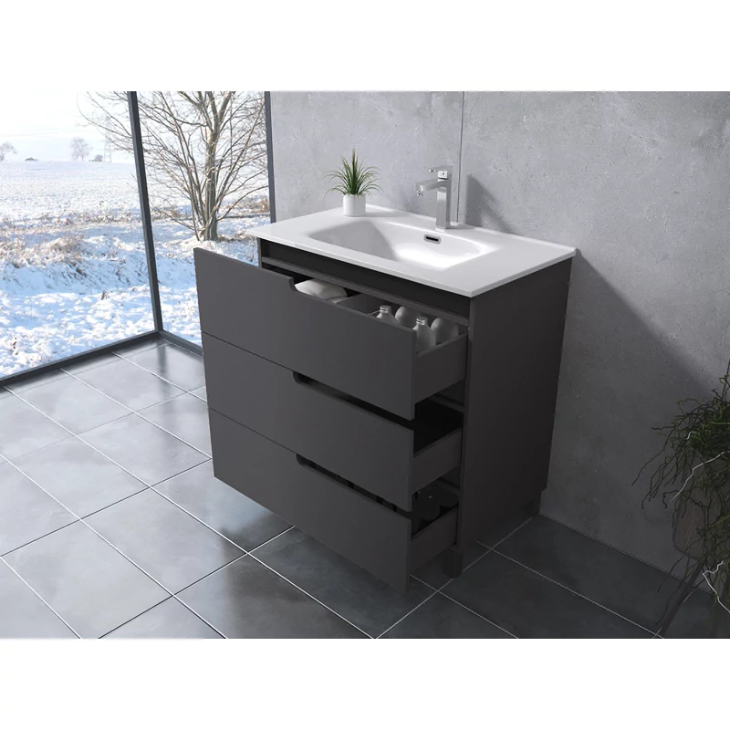 Torino || Matt antracit szürke, fürdőszoba szekrény mosdóval 60cm