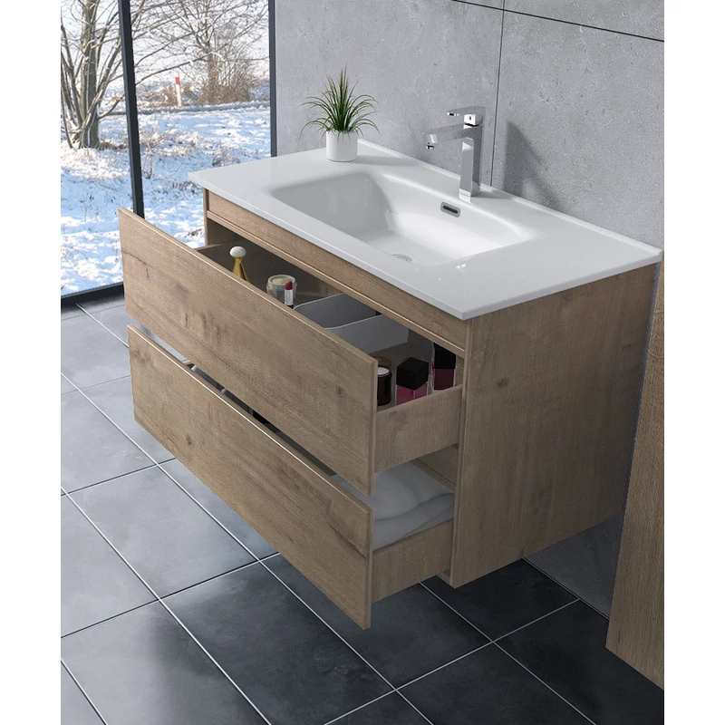 Catania Sonoma fürdőszoba szekrény mosdóval 100cm