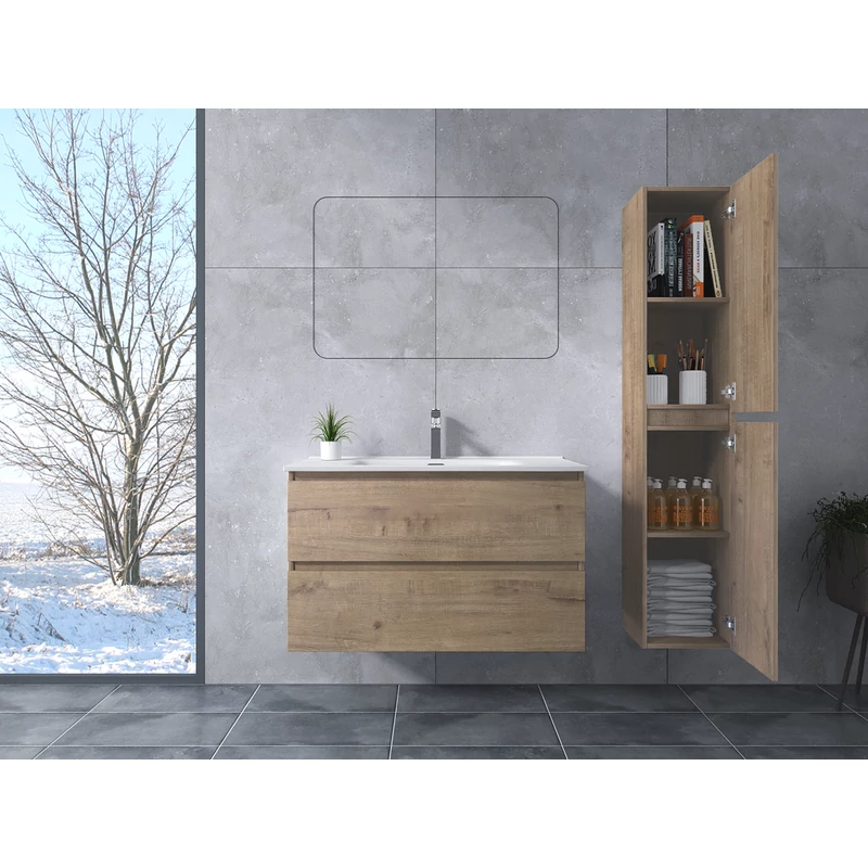 Catania Sonoma fürdőszoba szekrény mosdóval 100cm
