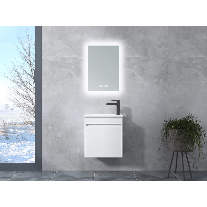 Zamora || White fürdőszoba szekrény mosdóval és LED-es tükörrel
