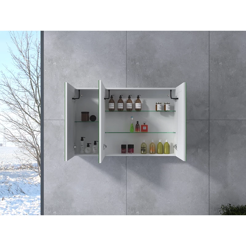 Vicenza || White háromajtós, tükrös szekrény, LED világítással 100 cm