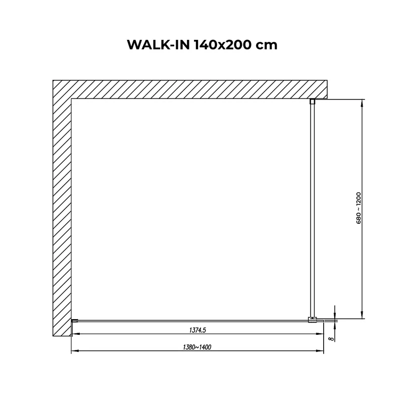 Walk-in || Chrome zuhanyfal, savmart, matt üveggel 140, 200cm, 8mm, NANO