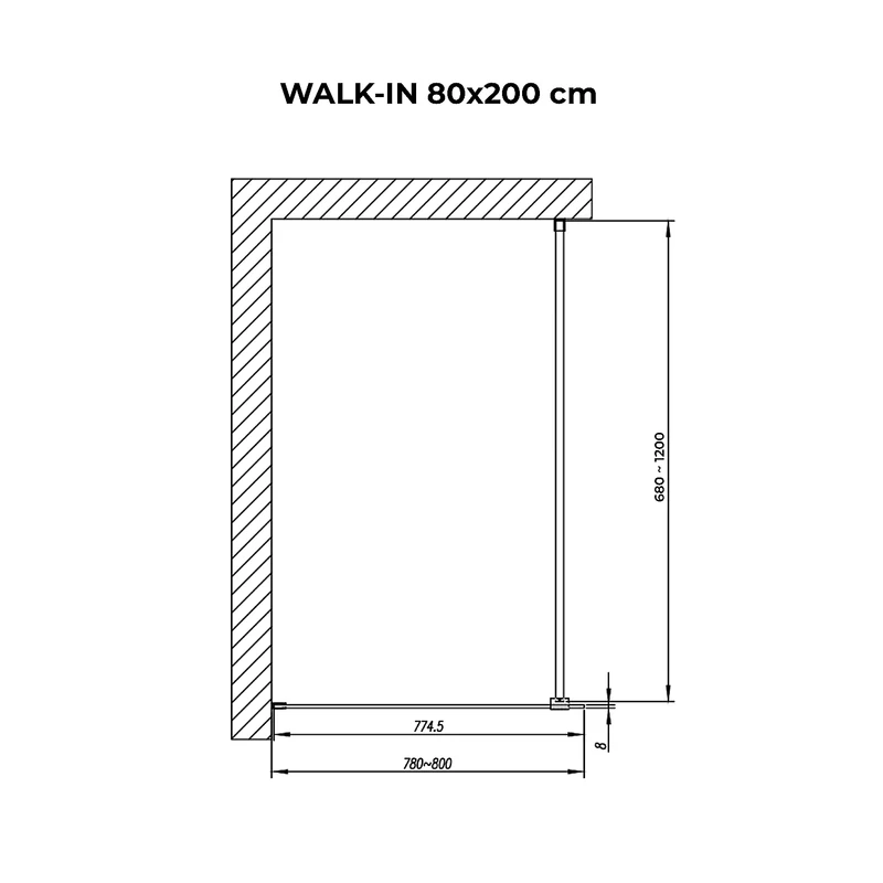 Walk-in || Black zuhanyfal, füstüveggel 80, 200cm, 8mm, NANO