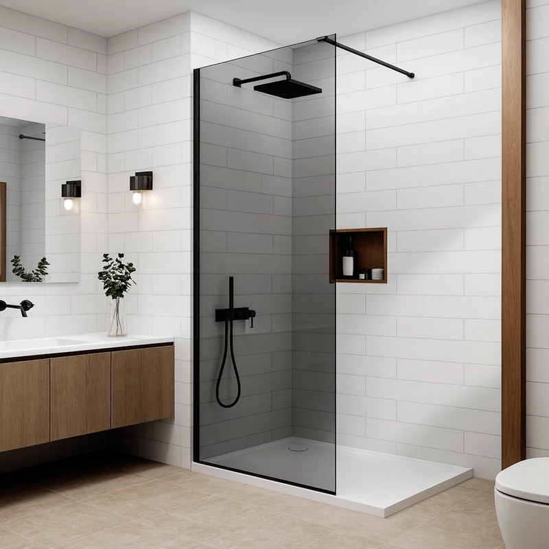 Walk-in Black zuhanyfal, füstüveggel 80, 200cm, 8mm, NANO