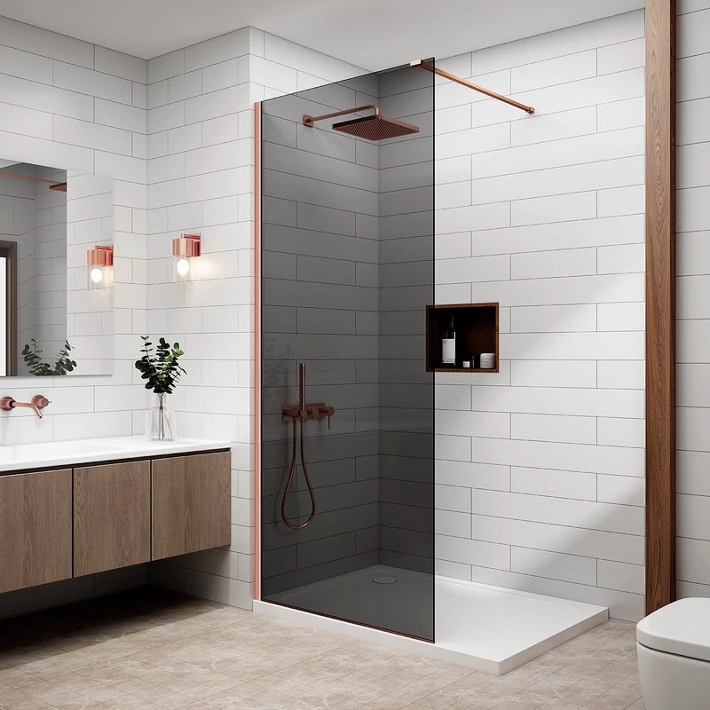 Walk-in Rose Gold zuhanyfal, füstüveggel 80, 200cm, 8mm