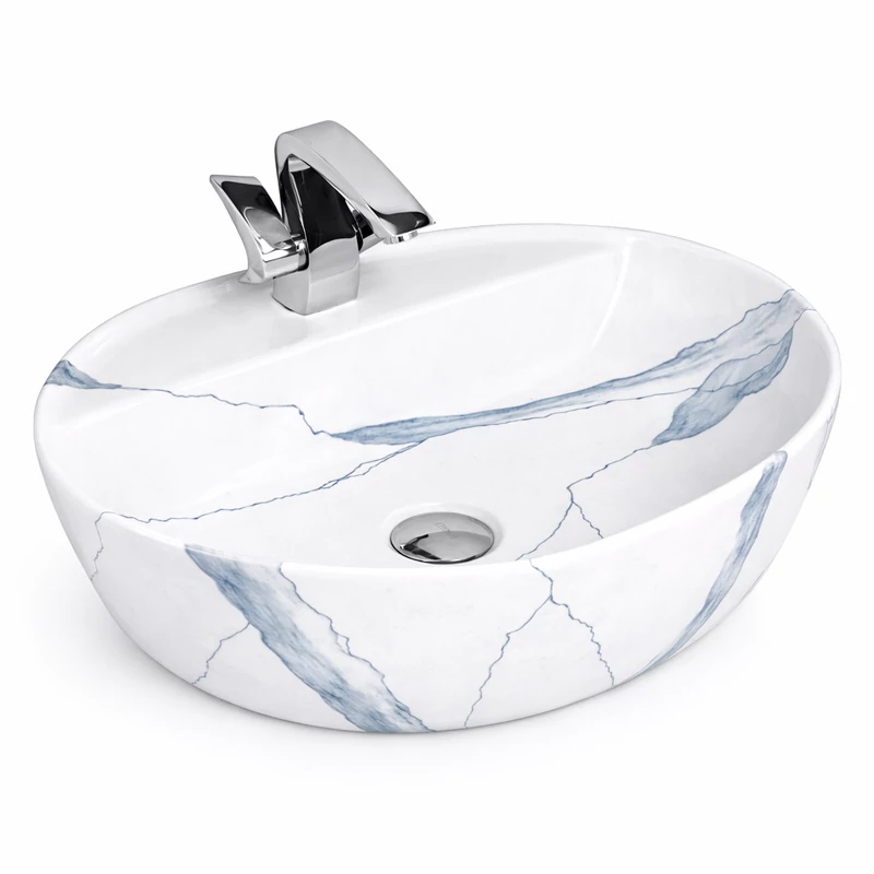 MONTERO-M 60 || Pultra helyezhető mosdókagyló, kerámia, fehér, márványmintás, lekerekített