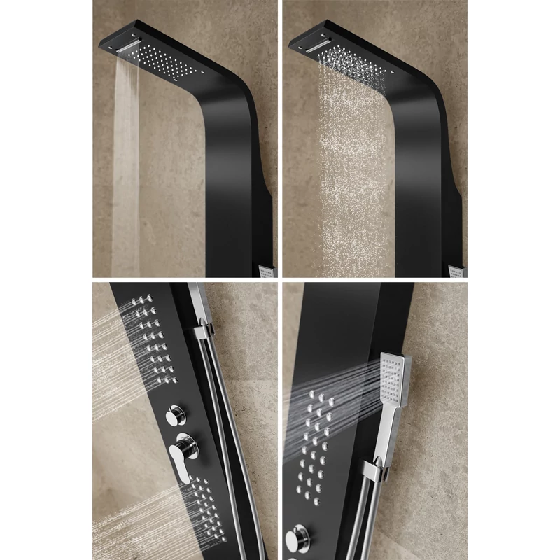 Alegre || Black zuhanypanel, rozsdamentes acél