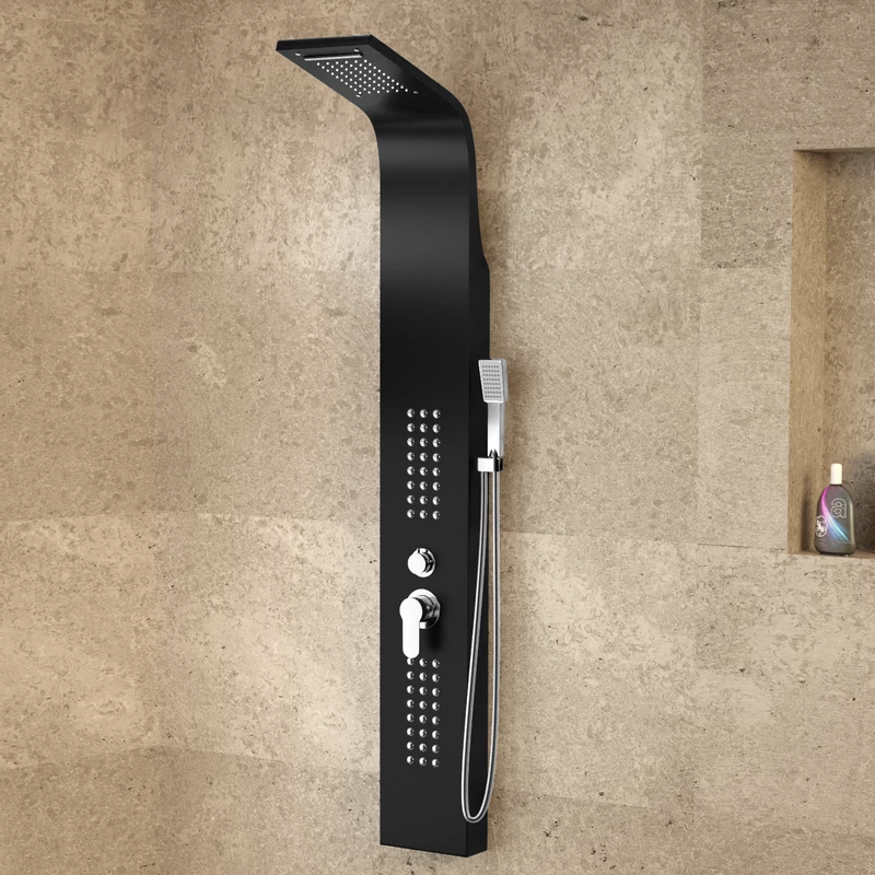 Alegre || Black zuhanypanel, rozsdamentes acél