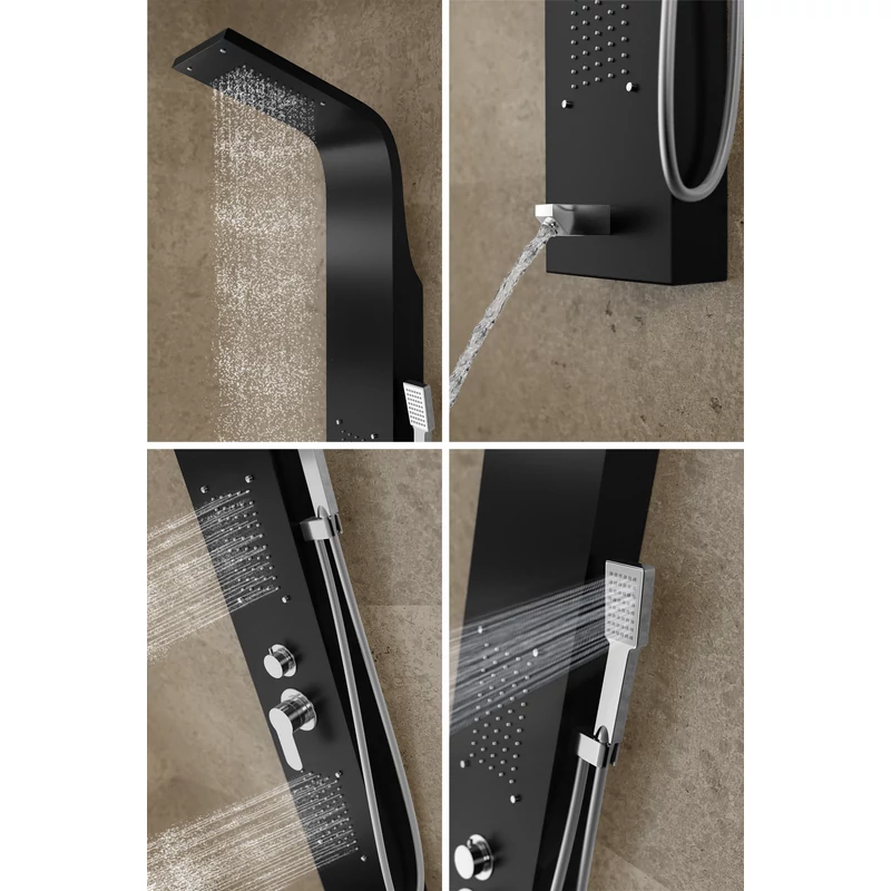 Merin || Black zuhanypanel, rozsdamentes acél